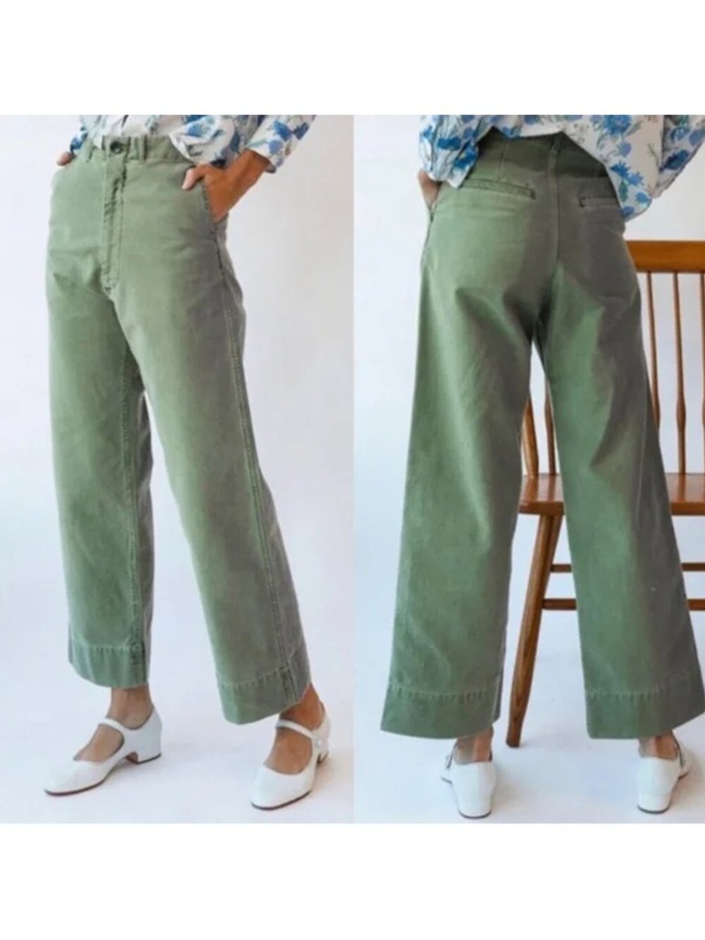 EUC Caron Callahan Greene Wide Leg Cotton Sailor Chino Pants Sage Green XS